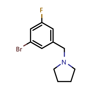 Chemical structure of 1-(3-Bromo-5-fluorobenzyl)pyrrolidine , CAS 1536935-37-1, AChemBlock X174543