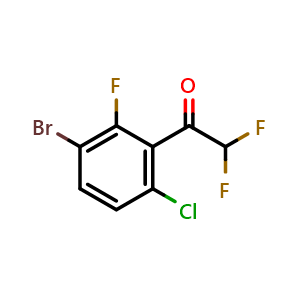 Chemical structure of 1-(3-Bromo-6-chloro-2-fluorophenyl)-2,2-difluoroethanone , CAS 2090671-69-3, AChemBlock X174545