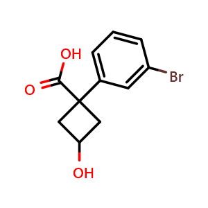 Chemical structure of 1-(3-Bromophenyl)-3-hydroxycyclobutane-1-carboxylicacid , CAS 1432058-38-2, AChemBlock X174551