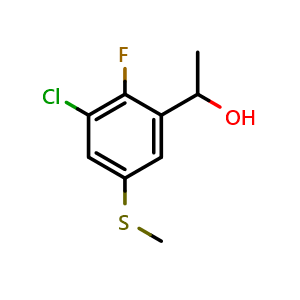 Chemical structure of 1-(3-Chloro-2-fluoro-5-(methylthio)phenyl)ethanol , CAS 2764731-22-6, AChemBlock X174562