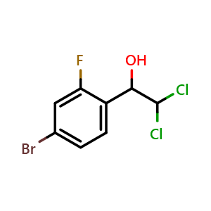 Chemical structure of 1-(4-Bromo-2-fluorophenyl)-2,2-dichloroethanol , CAS 2734773-28-3, AChemBlock X174606