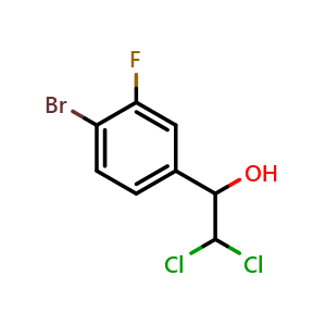 Chemical structure of 1-(4-Bromo-3-fluorophenyl)-2,2-dichloroethanol , CAS 2734778-69-7, AChemBlock X174611