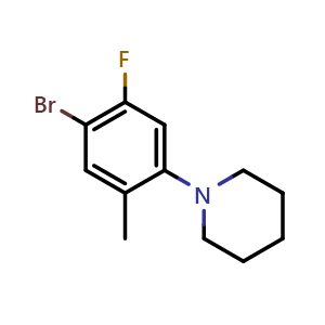 Chemical structure of 1-(4-Bromo-5-fluoro-2-methylphenyl)piperidine , CAS 1771110-70-3, AChemBlock X174613