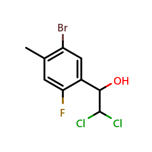 Chemical structure of 1-(5-Bromo-2-fluoro-4-methylphenyl)-2,2-dichloroethanol , CAS 2734777-75-2, AChemBlock X174692