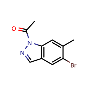 Chemical structure of 1-(5-bromo-6-methyl-1H-indazol-1-yl)ethanone , CAS 1202527-94-3, AChemBlock X174697