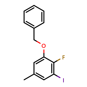 Chemical structure of 1-(Benzyloxy)-2-fluoro-3-iodo-5-methylbenzene , CAS 2807466-40-4, AChemBlock X174766