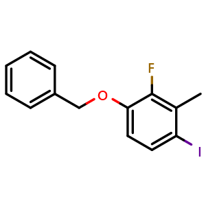 Chemical structure of 1-(Benzyloxy)-2-fluoro-4-iodo-3-methylbenzene , CAS 2586126-07-8, AChemBlock X174769