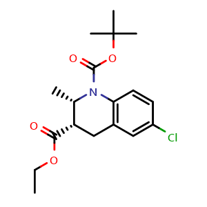 Chemical structure of 1-(tert-butyl) 3-ethyl (2S,3S)-6-chloro-2-methyl-3,4-dihydroquinoline-1,3(2H)-dicarboxylate , CAS 2828096-46-2, AChemBlock X174819