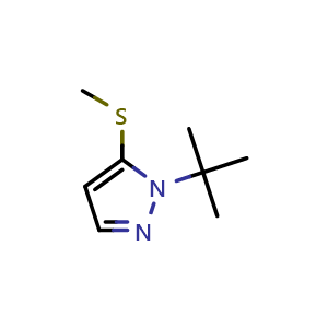 Chemical structure of 1-(Tert-butyl)-5-(methylthio)-1H-pyrazole , CAS 2755724-32-2, AChemBlock X174821