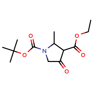 Chemical structure of 1,3-Pyrrolidinedicarboxylic acid, 2-methyl-4-oxo-, 1-(1,1-dimethylethyl) 3-ethyl ester , CAS 1229455-56-4, AChemBlock X174954