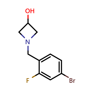 Chemical structure of 1-[(4-Bromo-2-fluorophenyl)methyl]azetidin-3-ol , CAS 1339103-22-8, AChemBlock X175029