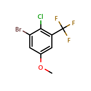 Chemical structure of 1-Bromo-2-chloro-5-methoxy-3-(trifluoromethyl)benzene , CAS 2384656-99-7, AChemBlock X175121