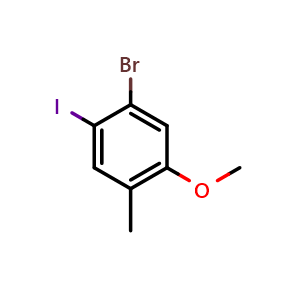Chemical structure of 1-Bromo-2-iodo-5-methoxy-4-methylbenzene , CAS 2386922-47-8, AChemBlock X175157