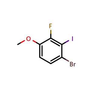Chemical structure of 1-bromo-3-fluoro-2-iodo-4-methoxybenzene , CAS 2385126-32-7, AChemBlock X175228