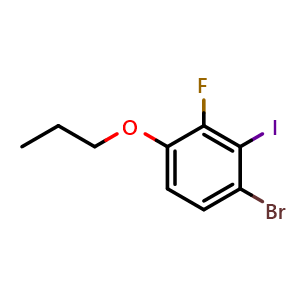 Chemical structure of 1-Bromo-3-fluoro-2-iodo-4-propoxybenzene , CAS 2764731-14-6, AChemBlock X175230