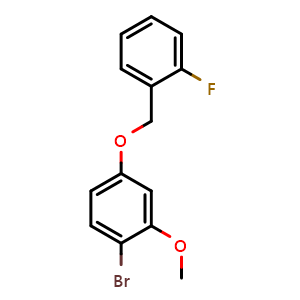Chemical structure of 1-Bromo-4-((2-fluorobenzyl)oxy)-2-methoxybenzene , CAS 2764730-65-4, AChemBlock X175259