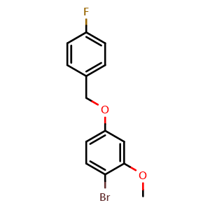Chemical structure of 1-Bromo-4-((4-fluorobenzyl)oxy)-2-methoxybenzene , CAS 2764728-64-3, AChemBlock X175261
