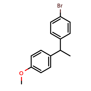 Chemical structure of 1-Bromo-4-(1-(4-methoxyphenyl)ethyl)benzene , CAS 65699-87-8, AChemBlock X175263