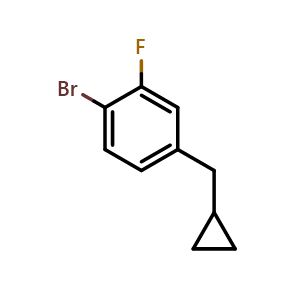 Chemical structure of 1-Bromo-4-(cyclopropylmethyl)-2-fluorobenzene , CAS 1369919-18-5, AChemBlock X175270
