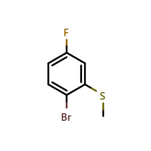 Chemical structure of 1-Bromo-4-fluoro-2-(methylthio)benzene , CAS 147460-43-3, AChemBlock X175319