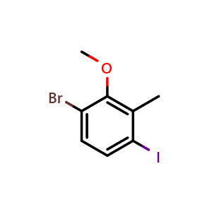 Chemical structure of 1-Bromo-4-iodo-2-methoxy-3-methylbenzene , CAS 2385950-60-5, AChemBlock X175329