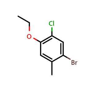 Chemical structure of 1-Bromo-5-chloro-4-ethoxy-2-methylbenzene , CAS 1368775-50-1, AChemBlock X175354