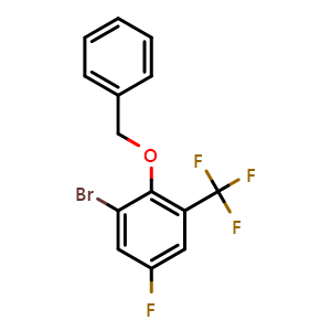 Chemical structure of 1-Bromo-5-fluoro-2-(phenylmethoxy)-3-(trifluoromethyl)benzene , CAS 130046-85-4, AChemBlock X175362