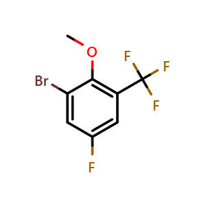 Chemical structure of 1-Bromo-5-fluoro-2-methoxy-3-(trifluoromethyl)benzene , CAS 1934630-40-6, AChemBlock X175366