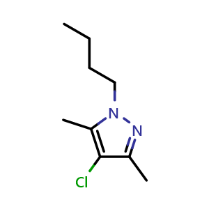Chemical structure of 1-Butyl-4-chloro-3,5-dimethyl-1H-pyrazole , CAS 1205839-16-2, AChemBlock X175388