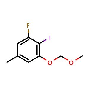 Chemical structure of 1-Fluoro-2-iodo-3-(methoxymethoxy)-5-methylbenzene , CAS 2734772-79-1, AChemBlock X175521