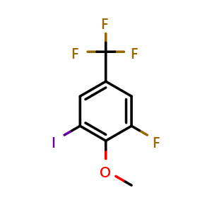 Chemical structure of 1-Fluoro-3-iodo-2-methoxy-5-(trifluoromethyl)benzene , CAS 2090468-08-7, AChemBlock X175538