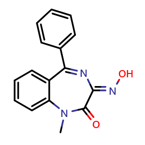 Chemical structure of (Z)-3-(hydroxyimino)-1-methyl-5-phenyl-1,3-dihydro-2H-benzo[e][1,4]diazepin-2-one , CAS 103373-62-2, AChemBlock X175559