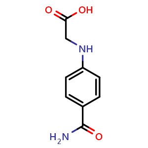 Chemical structure of 2-((4-Carbamoylphenyl)amino)acetic acid  (Dabigatran Impurity） , CAS 355809-32-4, AChemBlock X175619
