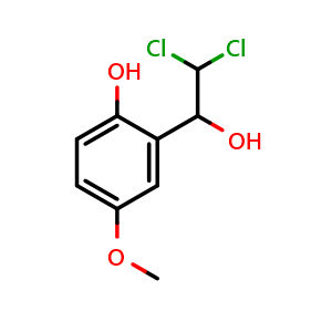 Chemical structure of 2-(2,2-Dichloro-1-hydroxyethyl)-4-methoxyphenol , CAS 2764729-94-2, AChemBlock X175636