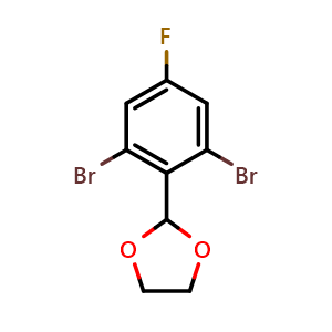 Chemical structure of 2-(2,6-dibromo-4-fluorophenyl)-1,3-dioxolane , CAS 2694026-62-3, AChemBlock X175657