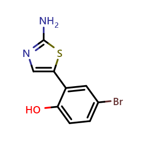 Chemical structure of 2-(2-Aminothiazol-5-yl)-4-bromophenol , CAS 2764728-75-6, AChemBlock X175662