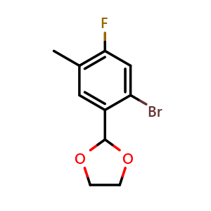 Chemical structure of 2-(2-Bromo-4-fluoro-5-methylphenyl)-1,3-dioxolane , CAS 2807454-96-0, AChemBlock X175668