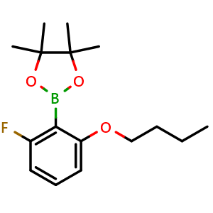 Chemical structure of 2-(2-Butoxy-6-fluorophenyl)-4,4,5,5-tetramethyl-1,3,2-dioxaborolane , CAS 1688696-93-6, AChemBlock X175672