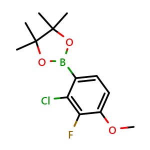 Chemical structure of 2-(2-Chloro-3-fluoro-4-methoxyphenyl)-4,4,5,5-tetramethyl-1,3,2-dioxaborolane , CAS 1628524-97-9, AChemBlock X175675