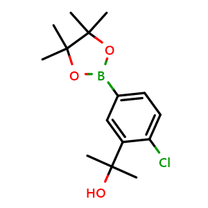Chemical structure of 2-(2-Chloro-5-(4,4,5,5-tetramethyl-1,3,2-dioxaborolan-2-yl)phenyl)propan-2-ol , CAS 885069-30-7, AChemBlock X175680