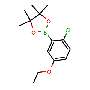 Chemical structure of 2-(2-chloro-5-ethoxyphenyl)-4,4,5,5-tetramethyl-1,3,2-dioxaborolane , CAS 1445602-59-4, AChemBlock X175681