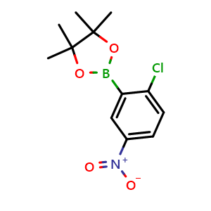 Chemical structure of 2-(2-Chloro-5-nitrophenyl)-4,4,5,5-tetramethyl-1,3,2-dioxaborolane , CAS 1628340-82-8, AChemBlock X175684