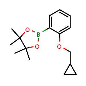 Chemical structure of 2-(2-Cyclopropylmethoxyphenyl)-4,4,5,5-tetramethyl[1,3,2]dioxaborolane , CAS 1185836-98-9, AChemBlock X175688