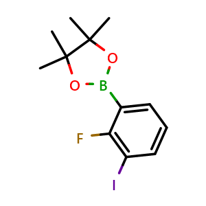 Chemical structure of 2-(2-Fluoro-3-iodophenyl)-4,4,5,5-tetramethyl-1,3,2-dioxaborolane , CAS 2640391-11-1, AChemBlock X175695