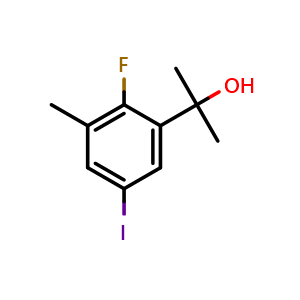 Chemical structure of 2-(2-Fluoro-5-iodo-3-methylphenyl)propan-2-ol , CAS 2757731-60-3, AChemBlock X175699
