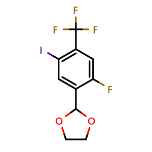 Chemical structure of 2-(2-Fluoro-5-iodo-4-(trifluoromethyl)phenyl)-1,3-dioxolane , CAS 2755723-84-1, AChemBlock X175700