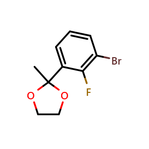 Chemical structure of 2-(3-Bromo-2-fluorophenyl)-2-methyl-1,3-dioxolane , CAS 2734778-39-1, AChemBlock X175743