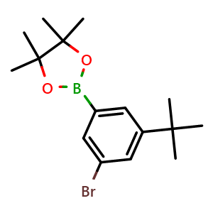 Chemical structure of 2-(3-Bromo-5-(tert-butyl)phenyl)-4,4,5,5-tetramethyl-1,3,2-dioxaborolane , CAS 1644527-00-3, AChemBlock X175748