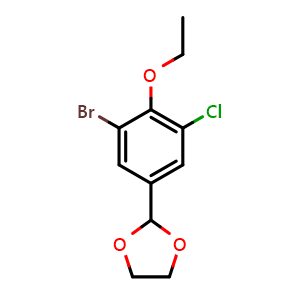 Chemical structure of 2-(3-Bromo-5-chloro-4-ethoxyphenyl)-1,3-dioxolane , CAS 2734778-76-6, AChemBlock X175752