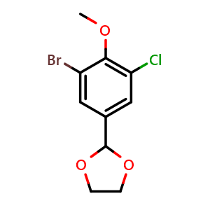 Chemical structure of 2-(3-bromo-5-chloro-4-methoxyphenyl)-1,3-dioxolane , CAS 2755723-50-1, AChemBlock X175753